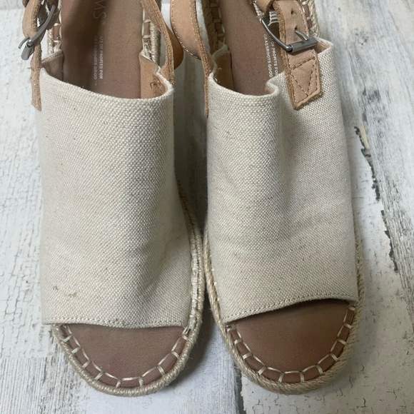TOMS Monica Espadrille Wedge Sandals Natural Oxford Canvas Tan Size 9 Tan - Picture 2 of 7